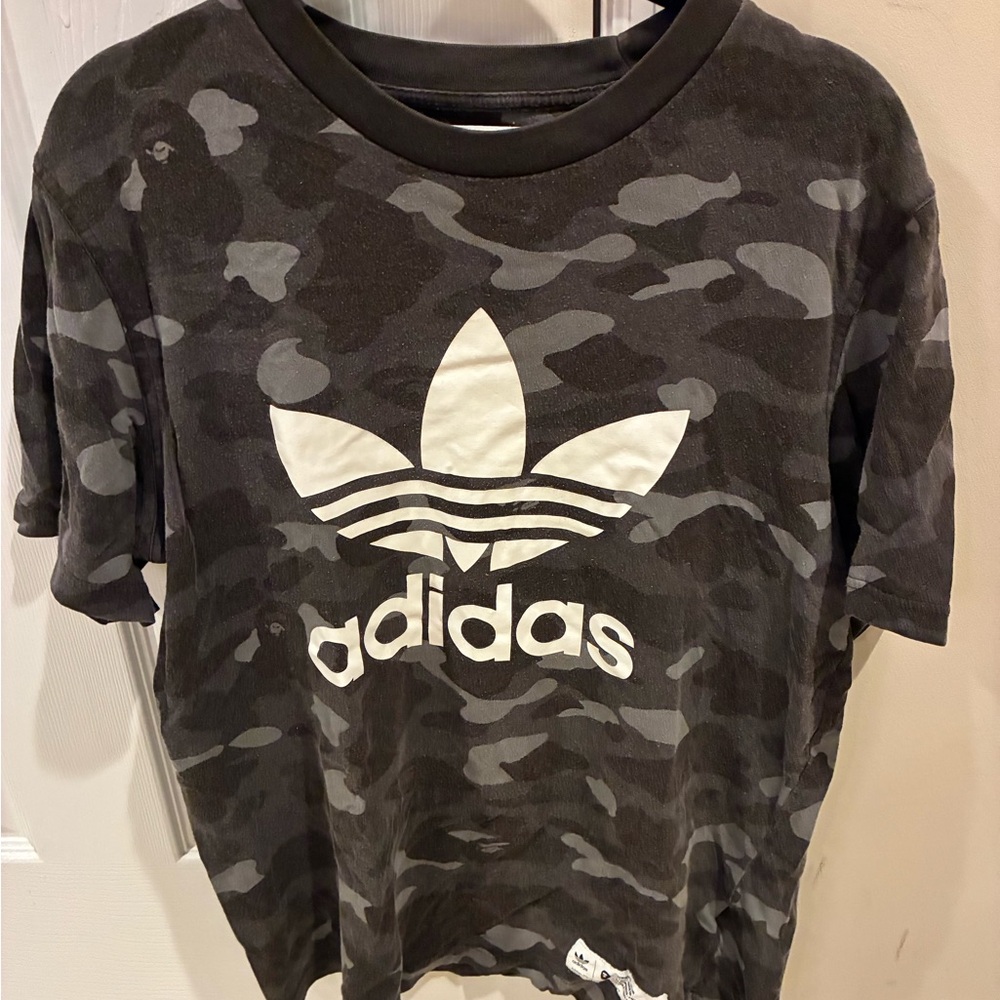 Bape x adidas Black & Gray Camo Trefoil Logo Tee